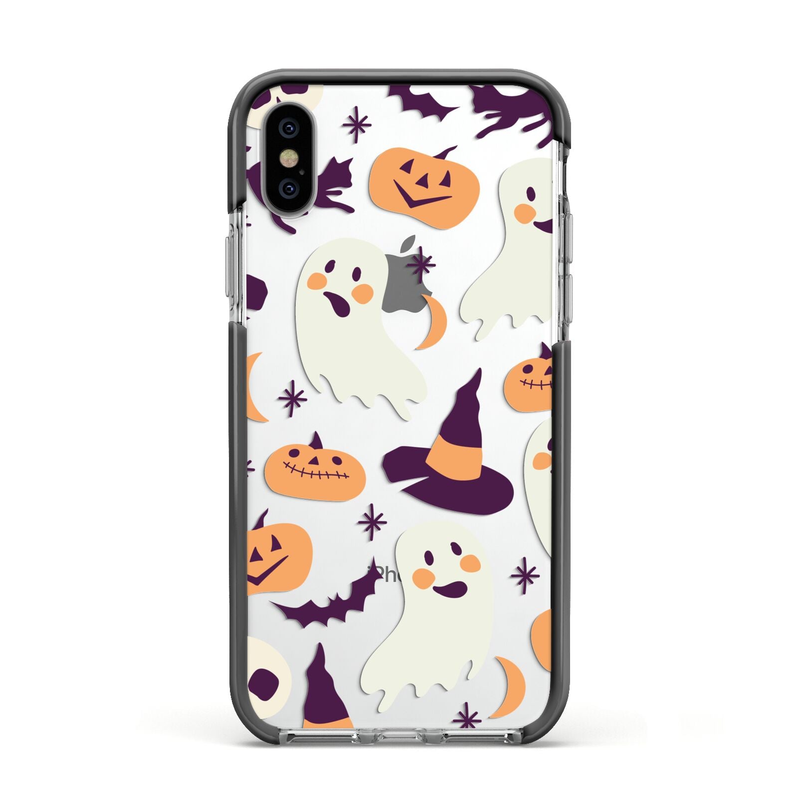 Cute Halloween Illustrations with Transparent Background Apple iPhone Xs Impact Case Black Edge on Silver Phone