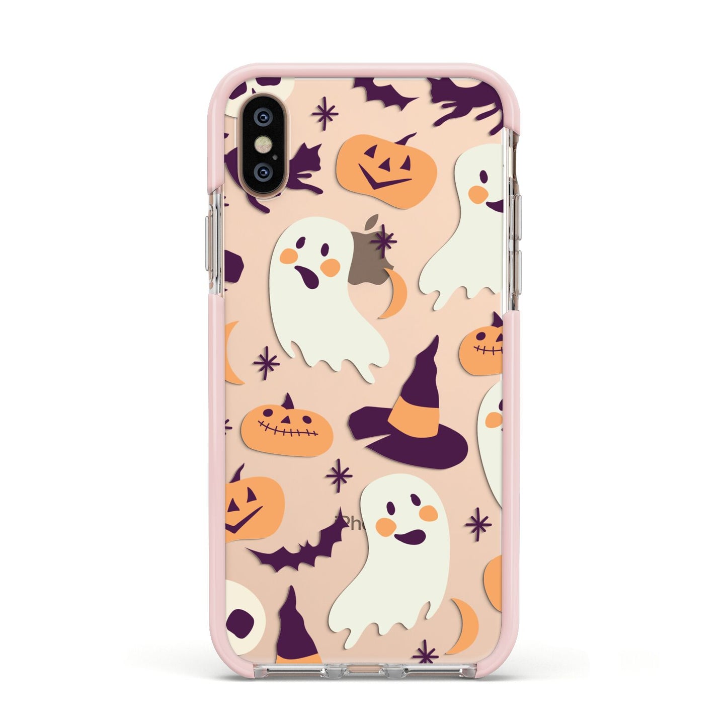 Cute Halloween Illustrations with Transparent Background Apple iPhone Xs Impact Case Pink Edge on Gold Phone