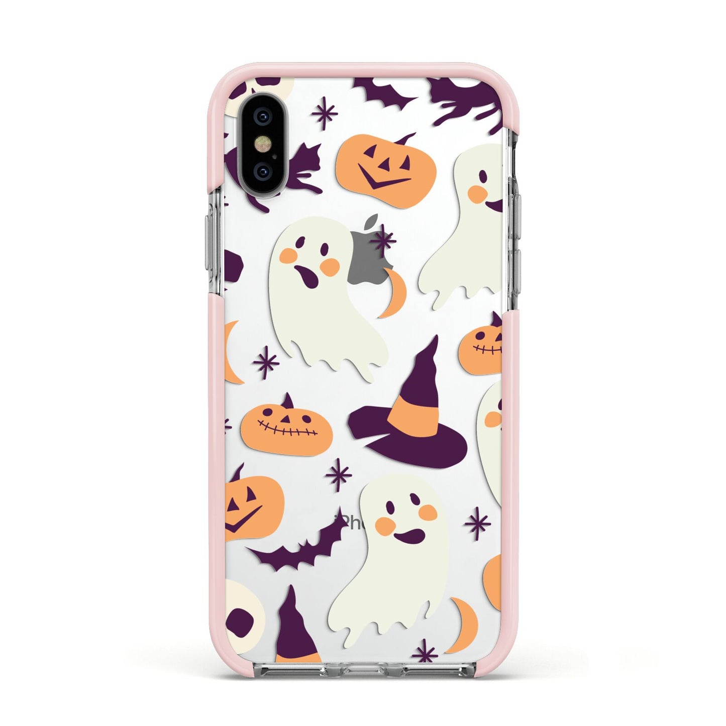 Cute Halloween Illustrations with Transparent Background Apple iPhone Xs Impact Case Pink Edge on Silver Phone
