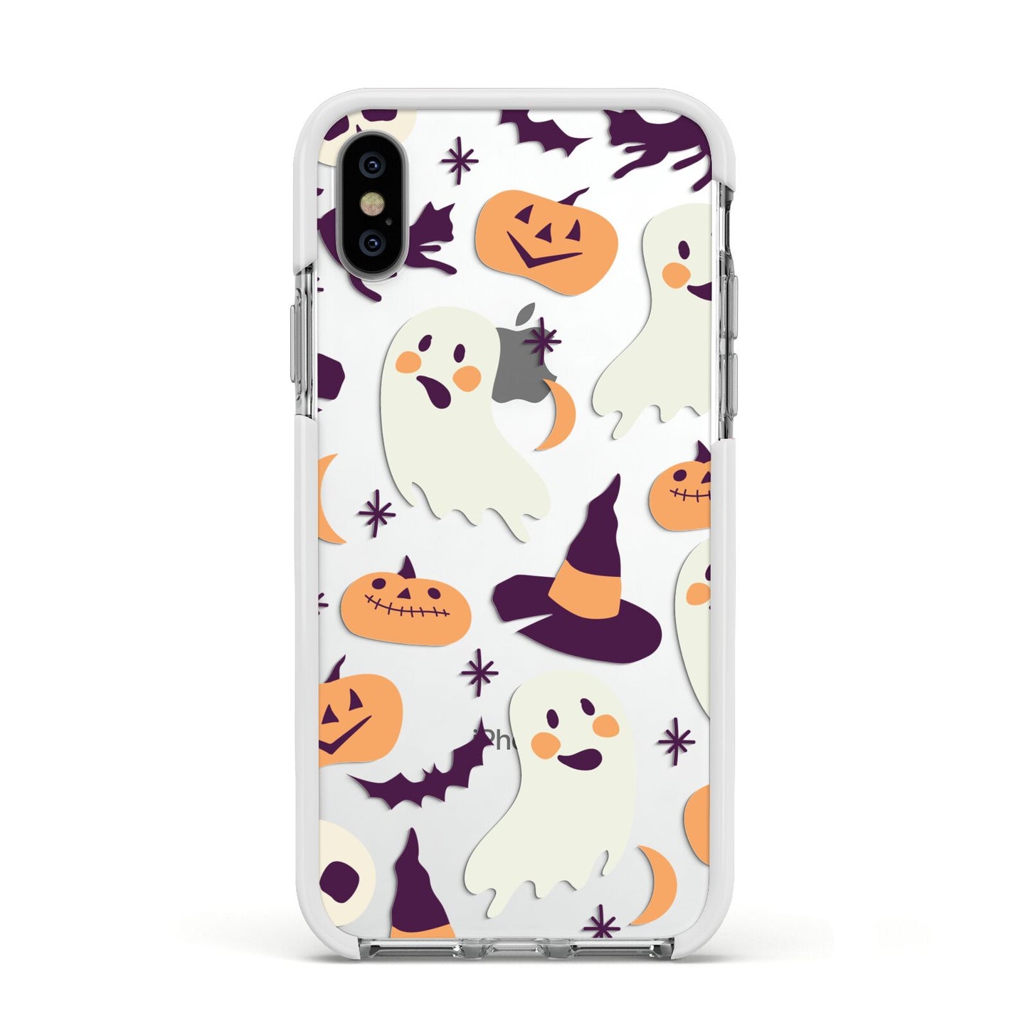 Cute Halloween Illustrations with Transparent Background Apple iPhone Xs Impact Case White Edge on Silver Phone