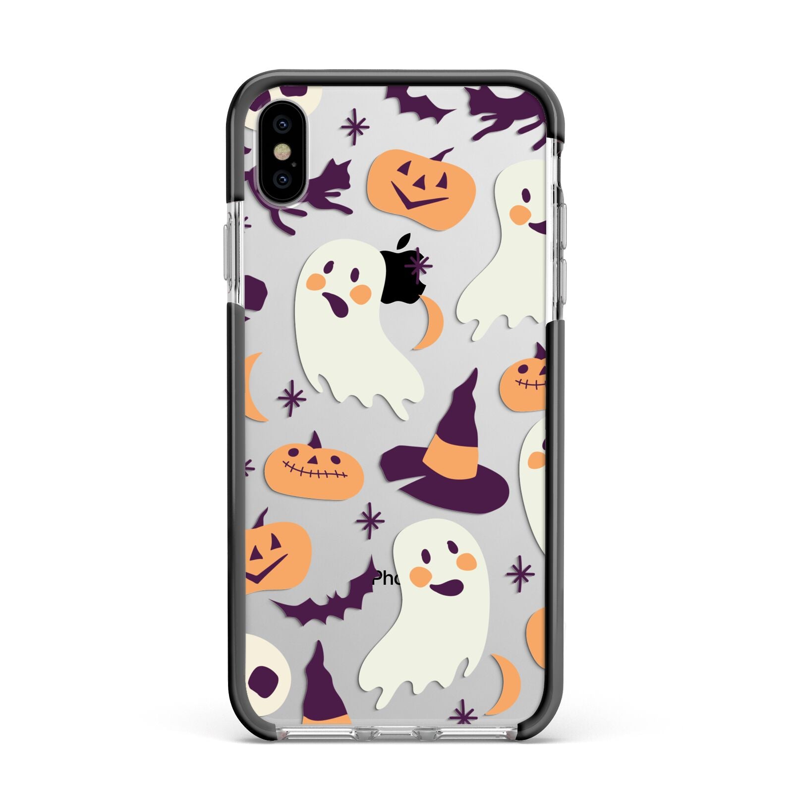 Cute Halloween Illustrations with Transparent Background Apple iPhone Xs Max Impact Case Black Edge on Silver Phone