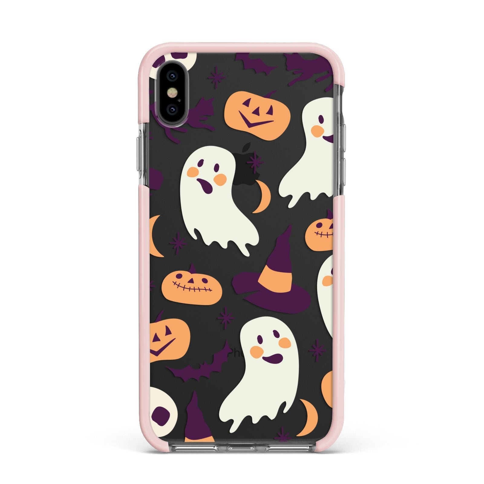 Cute Halloween Illustrations with Transparent Background Apple iPhone Xs Max Impact Case Pink Edge on Black Phone