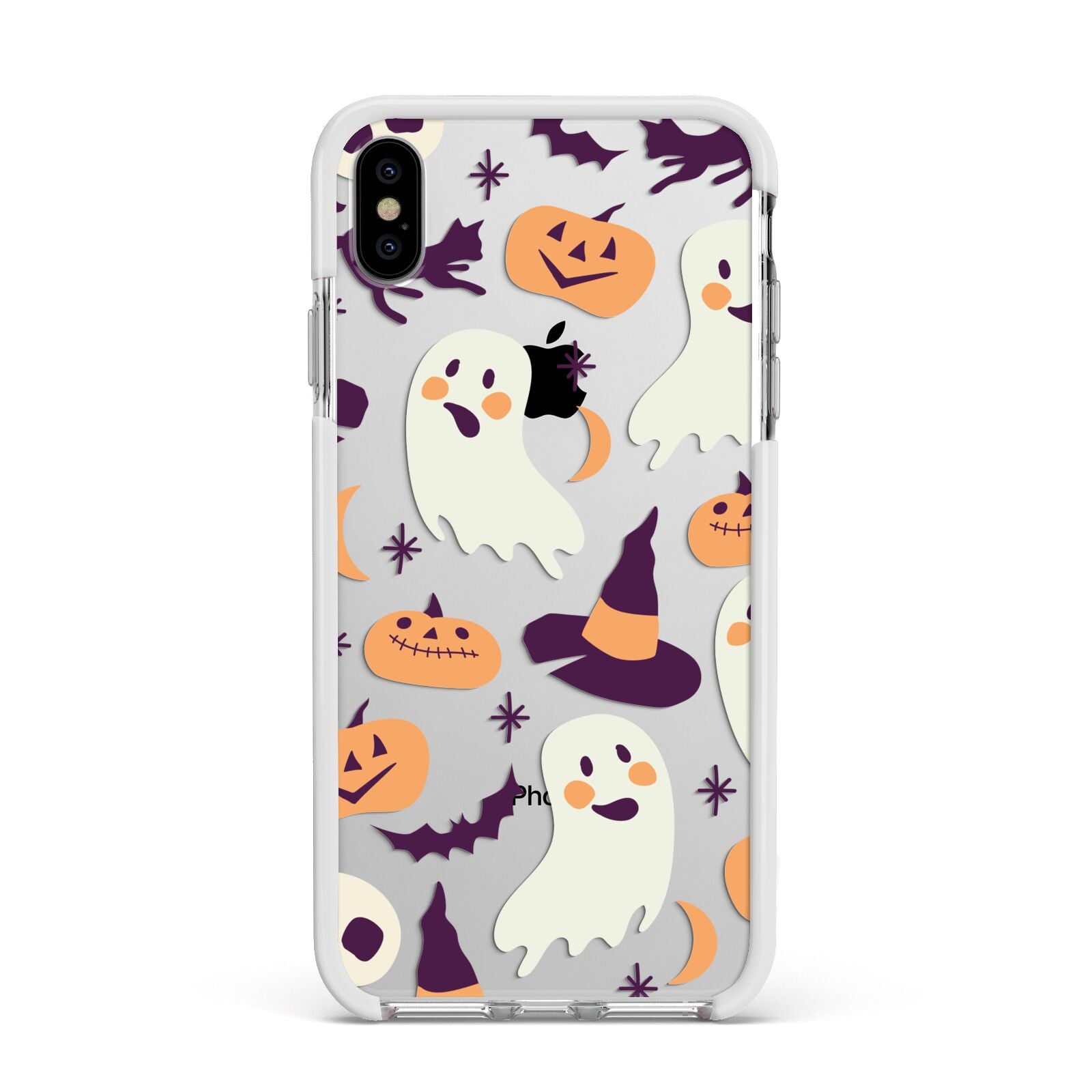 Cute Halloween Illustrations with Transparent Background Apple iPhone Xs Max Impact Case White Edge on Silver Phone