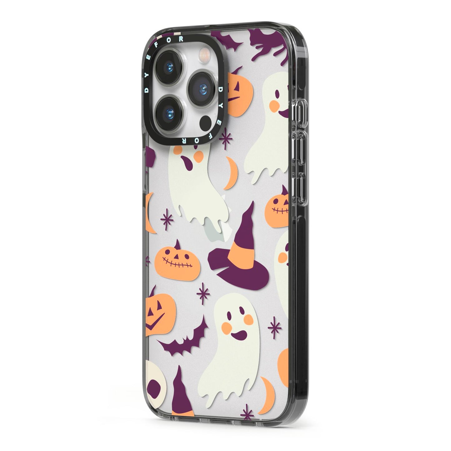 Cute Halloween Illustrations with Transparent Background iPhone 13 Pro Black Impact Case Side Angle on Silver phone