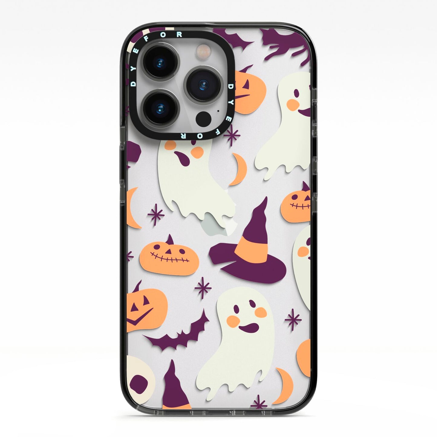 Cute Halloween Illustrations with Transparent Background iPhone 13 Pro Black Impact Case on Silver phone