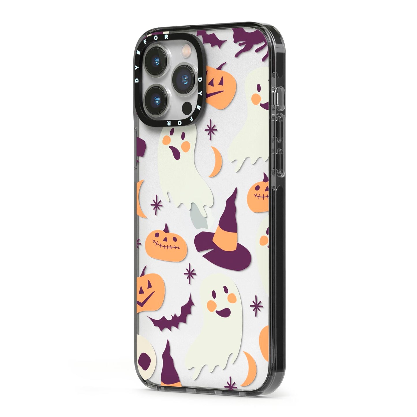 Cute Halloween Illustrations with Transparent Background iPhone 13 Pro Max Black Impact Case Side Angle on Silver phone