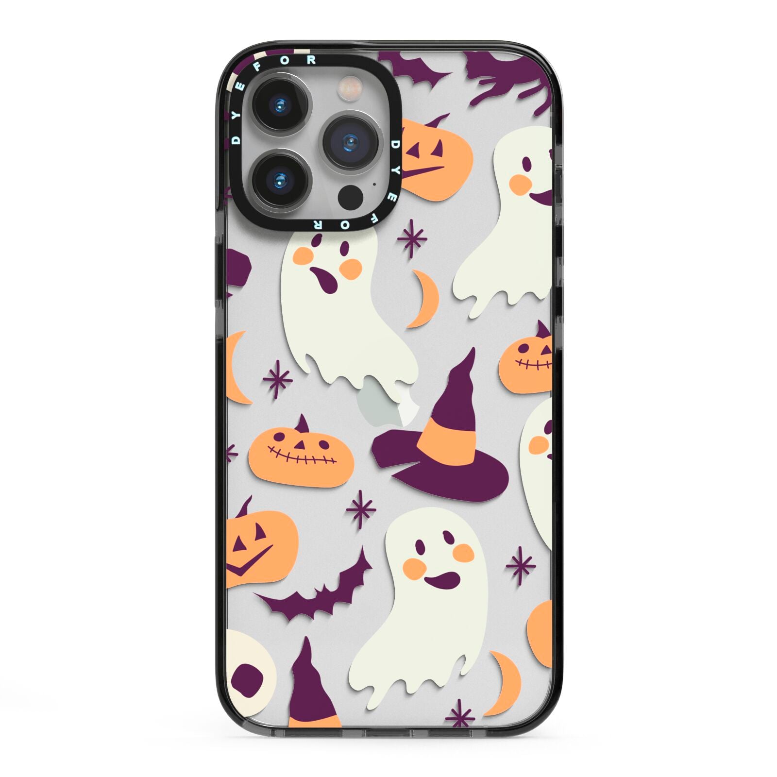 Cute Halloween Illustrations with Transparent Background iPhone 13 Pro Max Black Impact Case on Silver phone