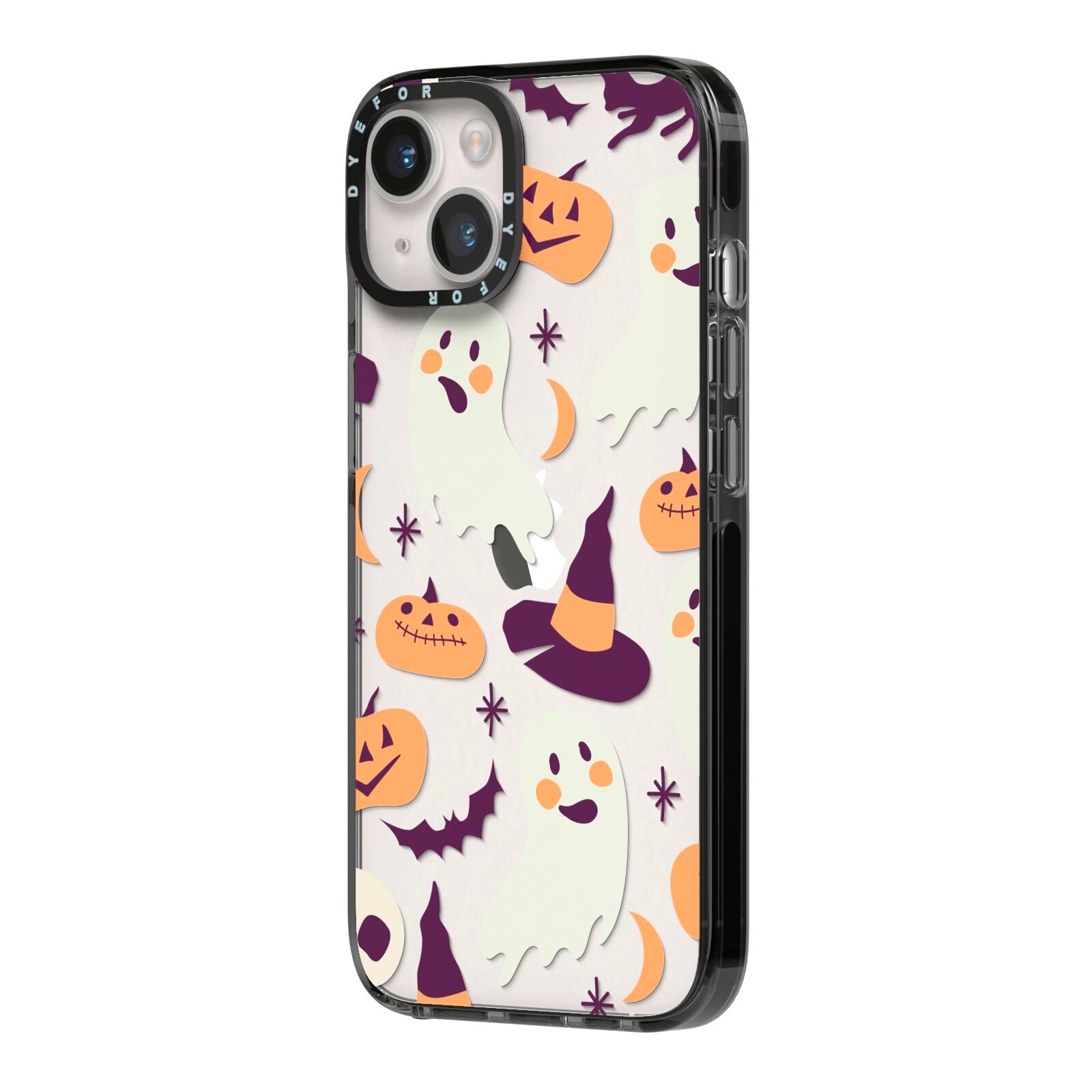 Cute Halloween Illustrations with Transparent Background iPhone 14 Black Impact Case Side Angle on Silver phone