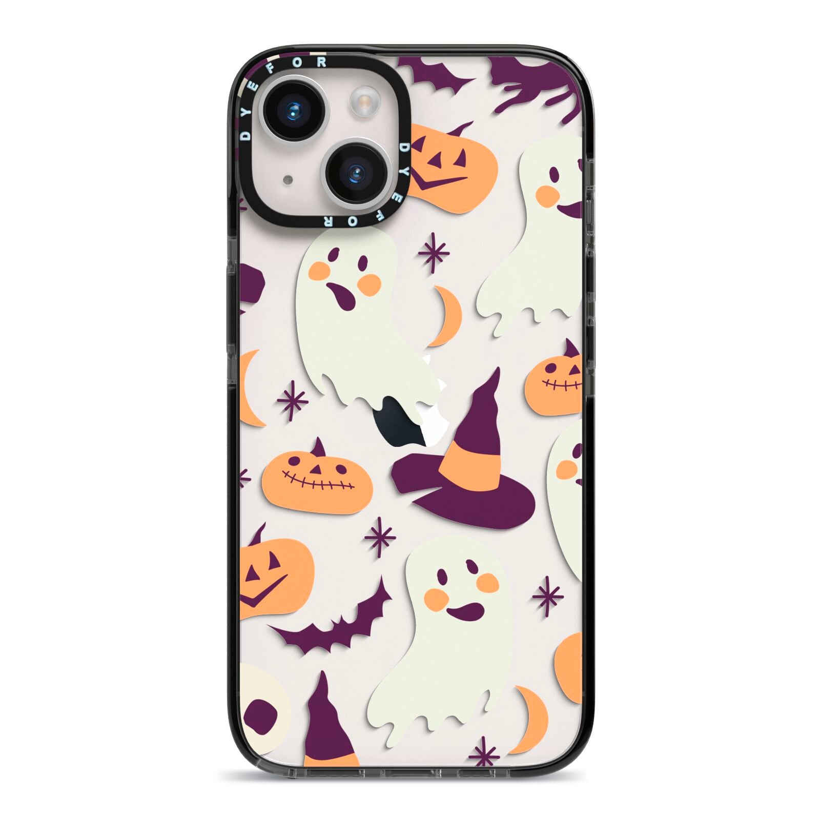 Cute Halloween Illustrations with Transparent Background iPhone 14 Black Impact Case on Silver phone