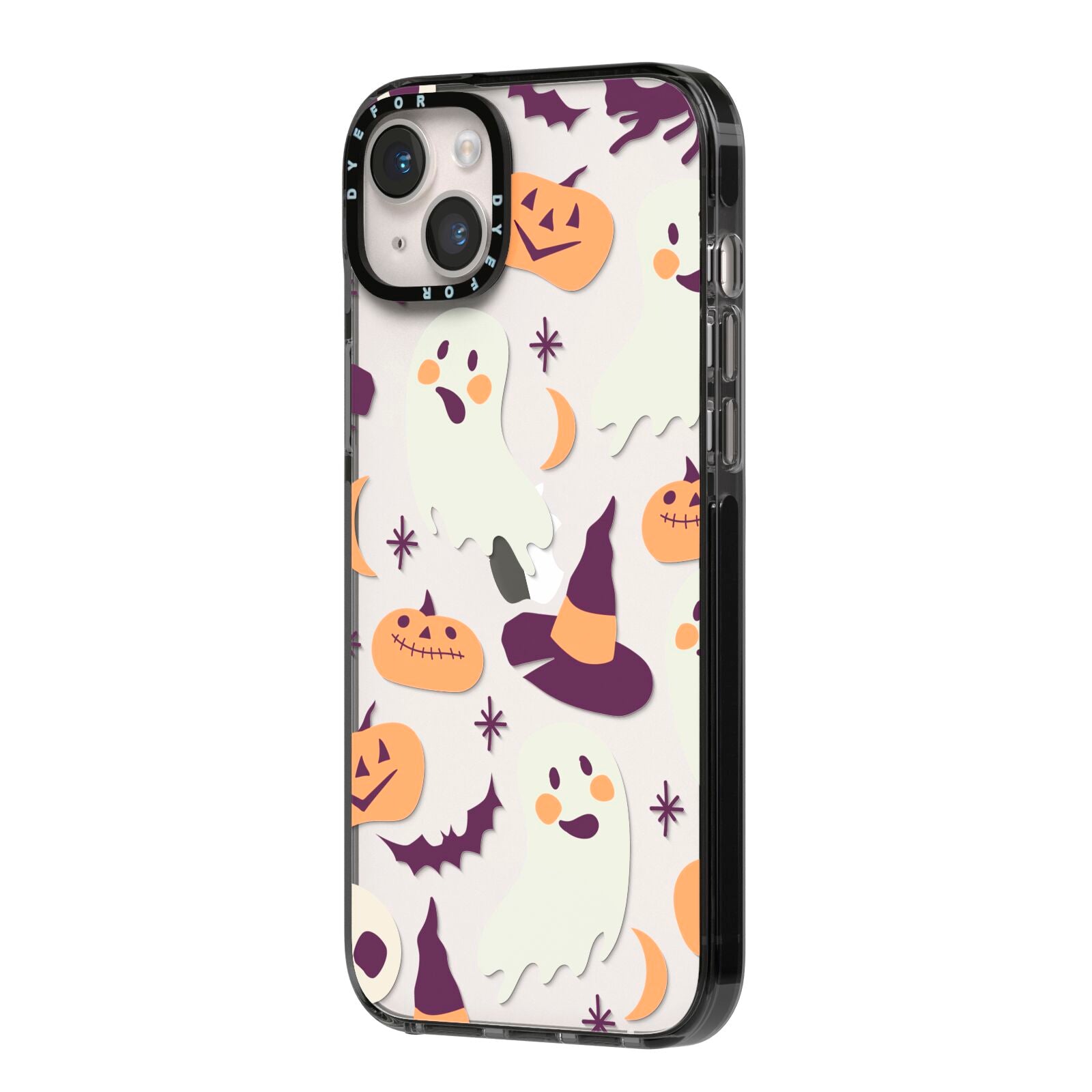 Cute Halloween Illustrations with Transparent Background iPhone 14 Plus Black Impact Case Side Angle on Silver phone