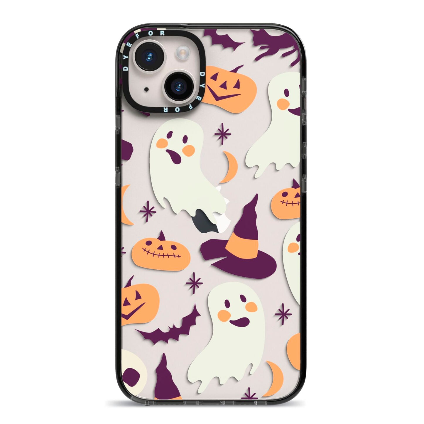 Cute Halloween Illustrations with Transparent Background iPhone 14 Plus Black Impact Case on Silver phone