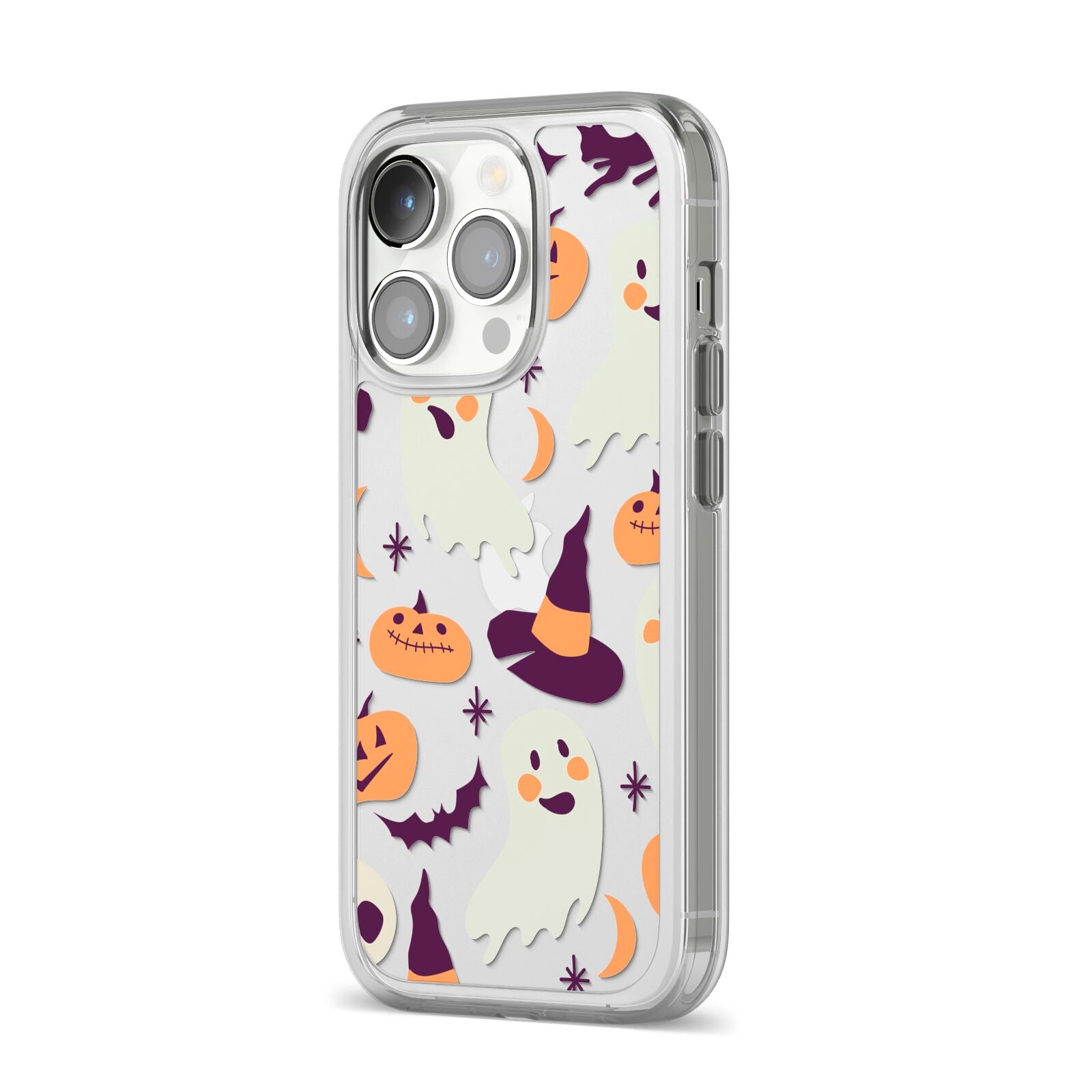 Cute Halloween Illustrations with Transparent Background iPhone 14 Pro Clear Tough Case Silver Angled Image
