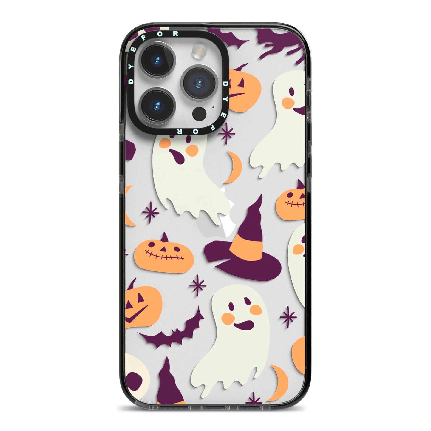 Cute Halloween Illustrations with Transparent Background iPhone 14 Pro Max Black Impact Case on Silver phone