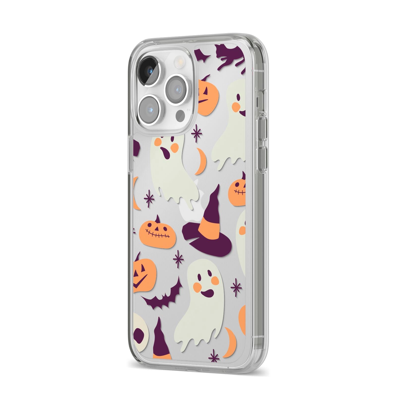 Cute Halloween Illustrations with Transparent Background iPhone 14 Pro Max Clear Tough Case Silver Angled Image