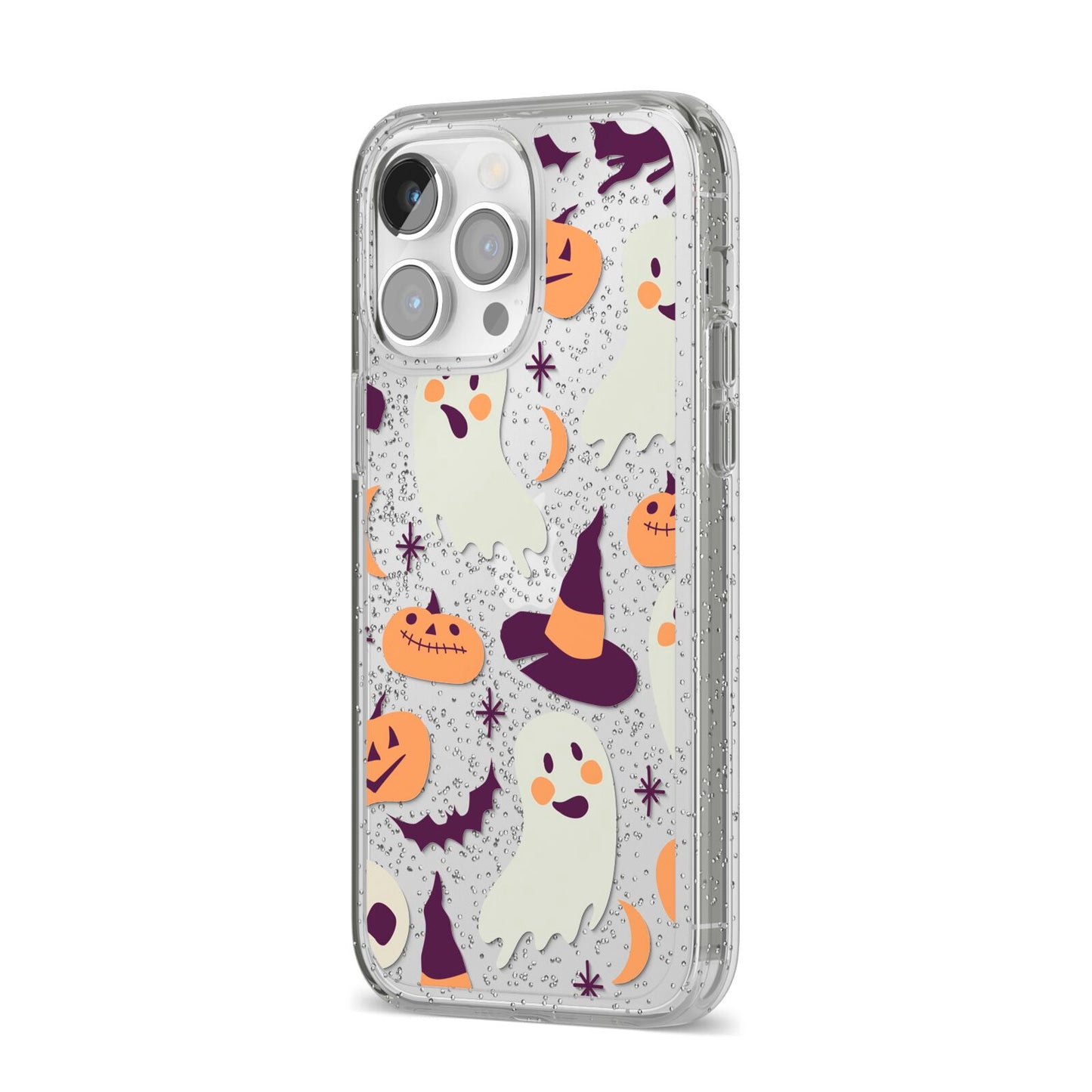 Cute Halloween Illustrations with Transparent Background iPhone 14 Pro Max Glitter Tough Case Silver Angled Image
