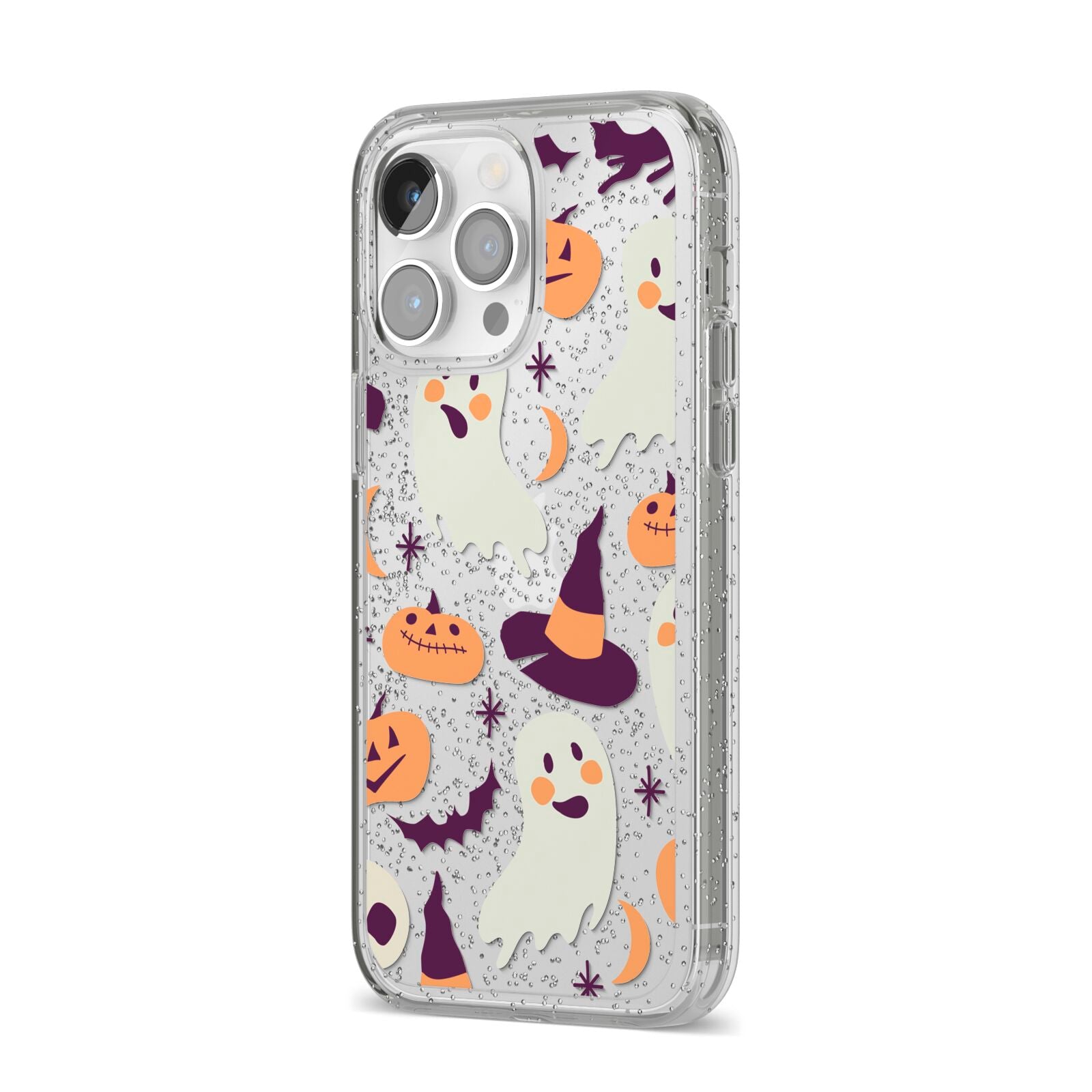 Cute Halloween Illustrations with Transparent Background iPhone 14 Pro Max Glitter Tough Case Silver Angled Image
