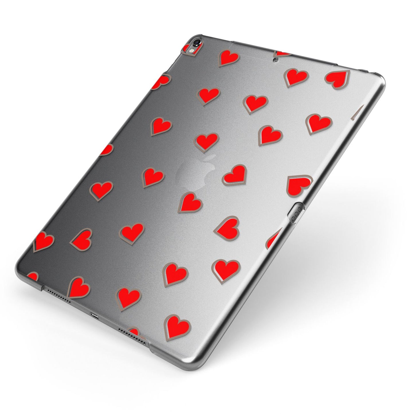 Cute Red Hearts Apple iPad Case on Grey iPad Side View