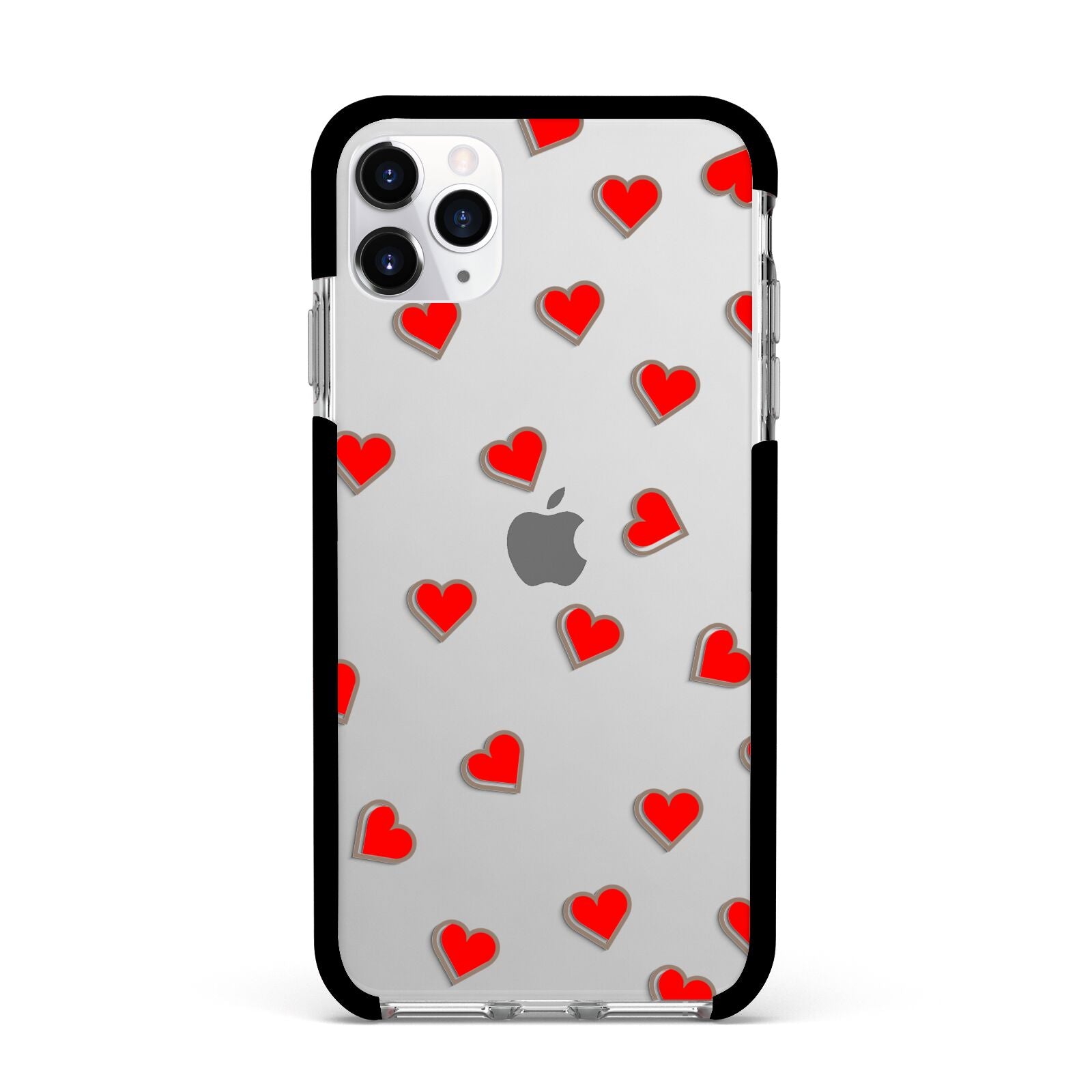 Cute Red Hearts Apple iPhone 11 Pro Max in Silver with Black Impact Case