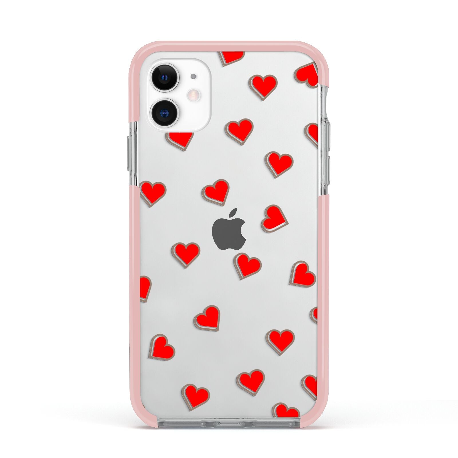 Cute Red Hearts Apple iPhone 11 in White with Pink Impact Case