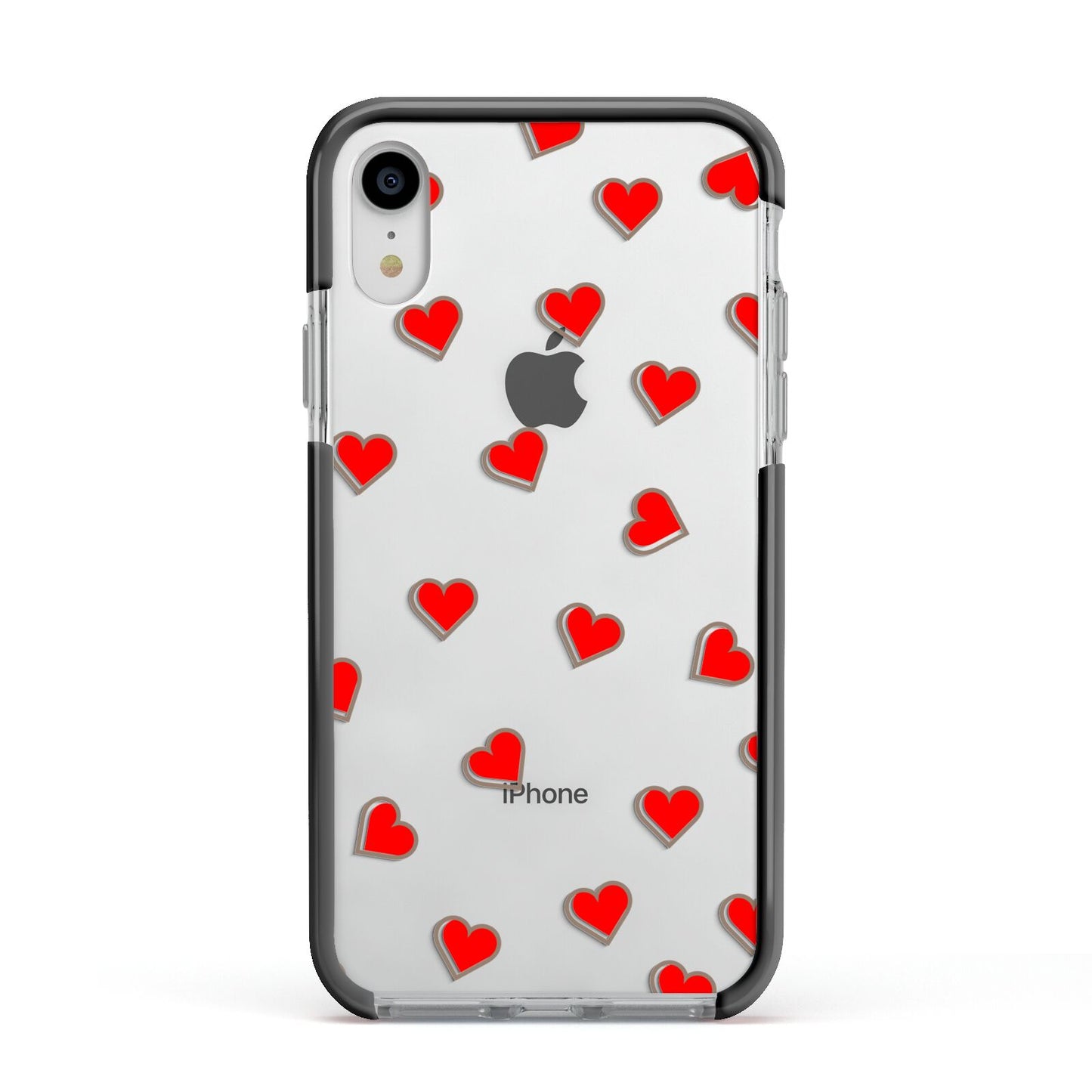 Cute Red Hearts Apple iPhone XR Impact Case Black Edge on Silver Phone