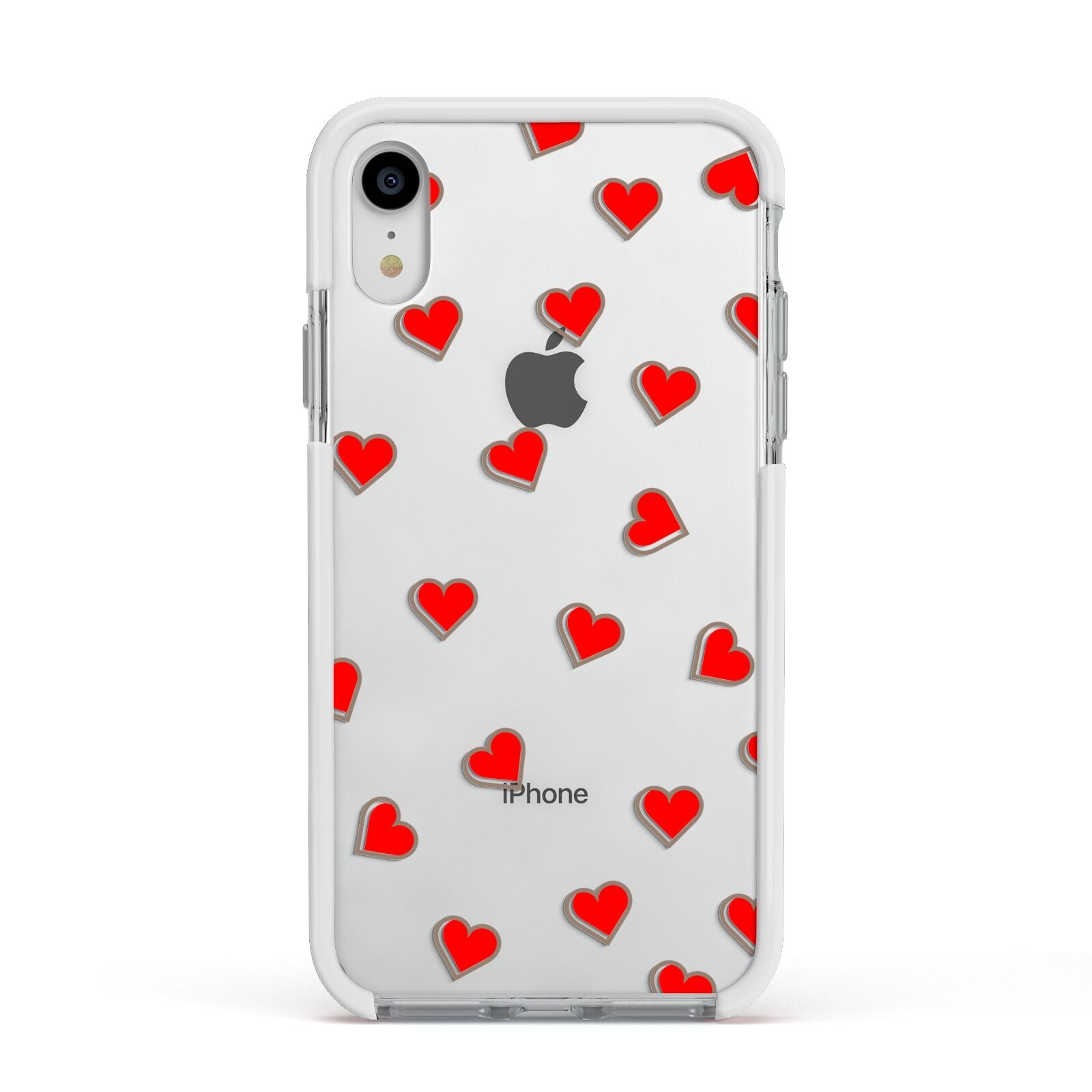 Cute Red Hearts Apple iPhone XR Impact Case White Edge on Silver Phone