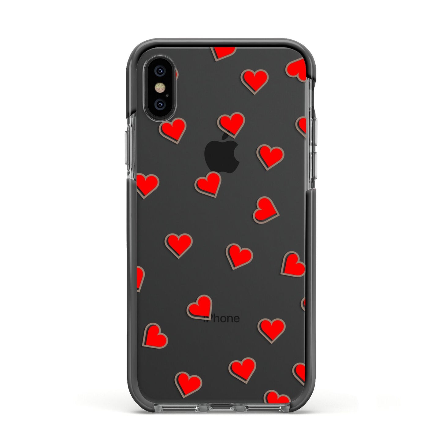 Cute Red Hearts Apple iPhone Xs Impact Case Black Edge on Black Phone
