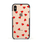 Cute Red Hearts Apple iPhone Xs Impact Case Black Edge on Gold Phone