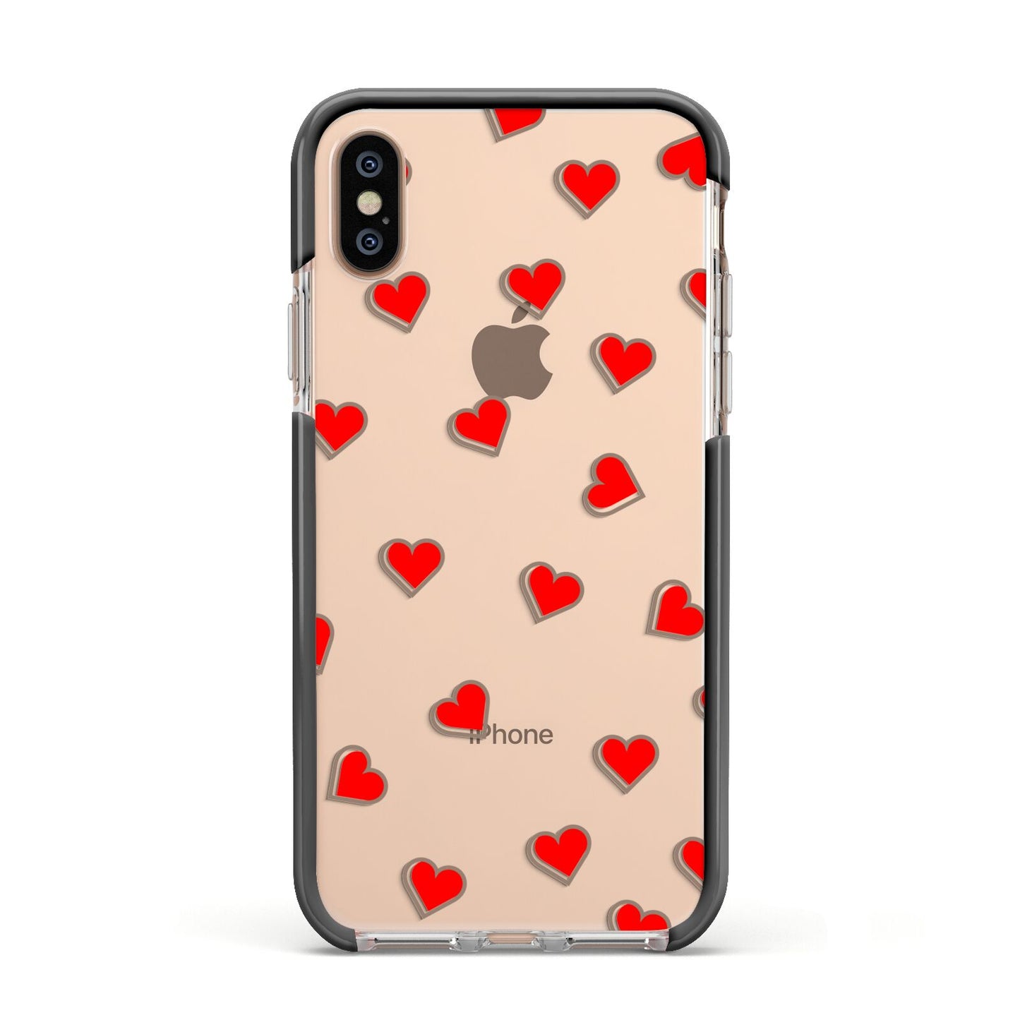 Cute Red Hearts Apple iPhone Xs Impact Case Black Edge on Gold Phone