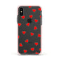 Cute Red Hearts Apple iPhone Xs Impact Case Pink Edge on Black Phone
