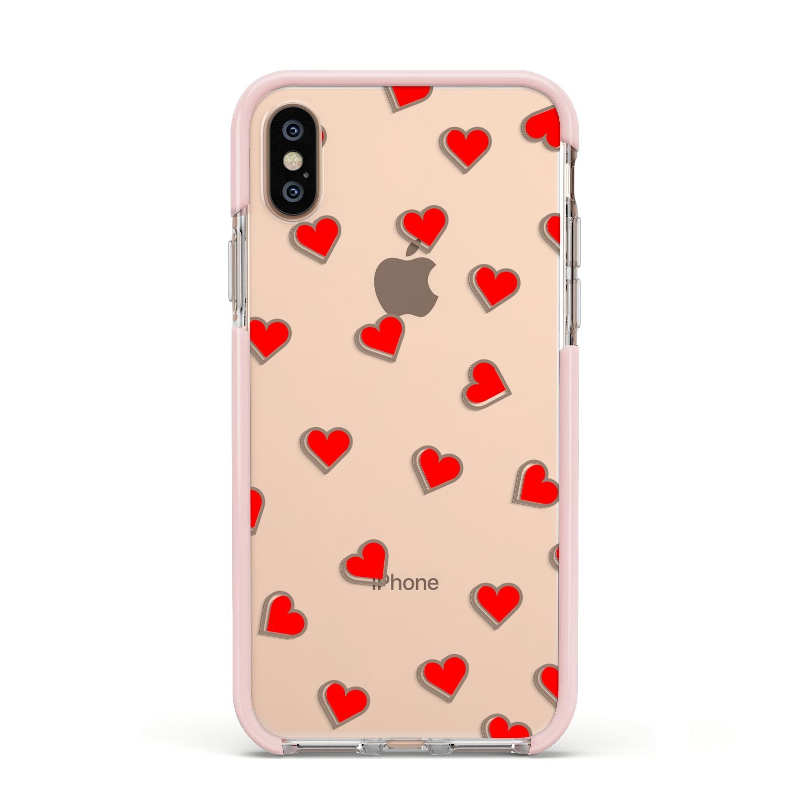 Cute Red Hearts Apple iPhone Xs Impact Case Pink Edge on Gold Phone