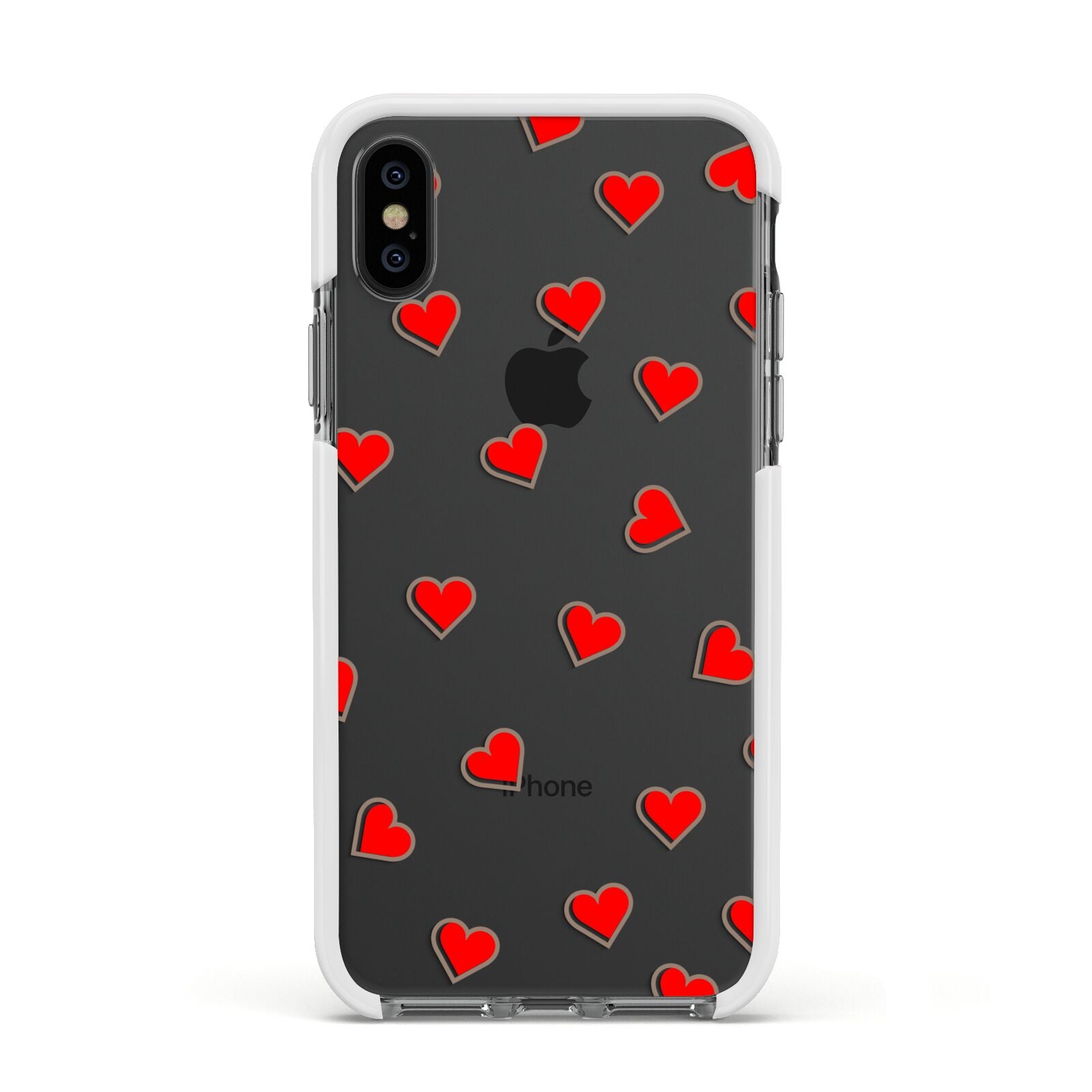 Cute Red Hearts Apple iPhone Xs Impact Case White Edge on Black Phone
