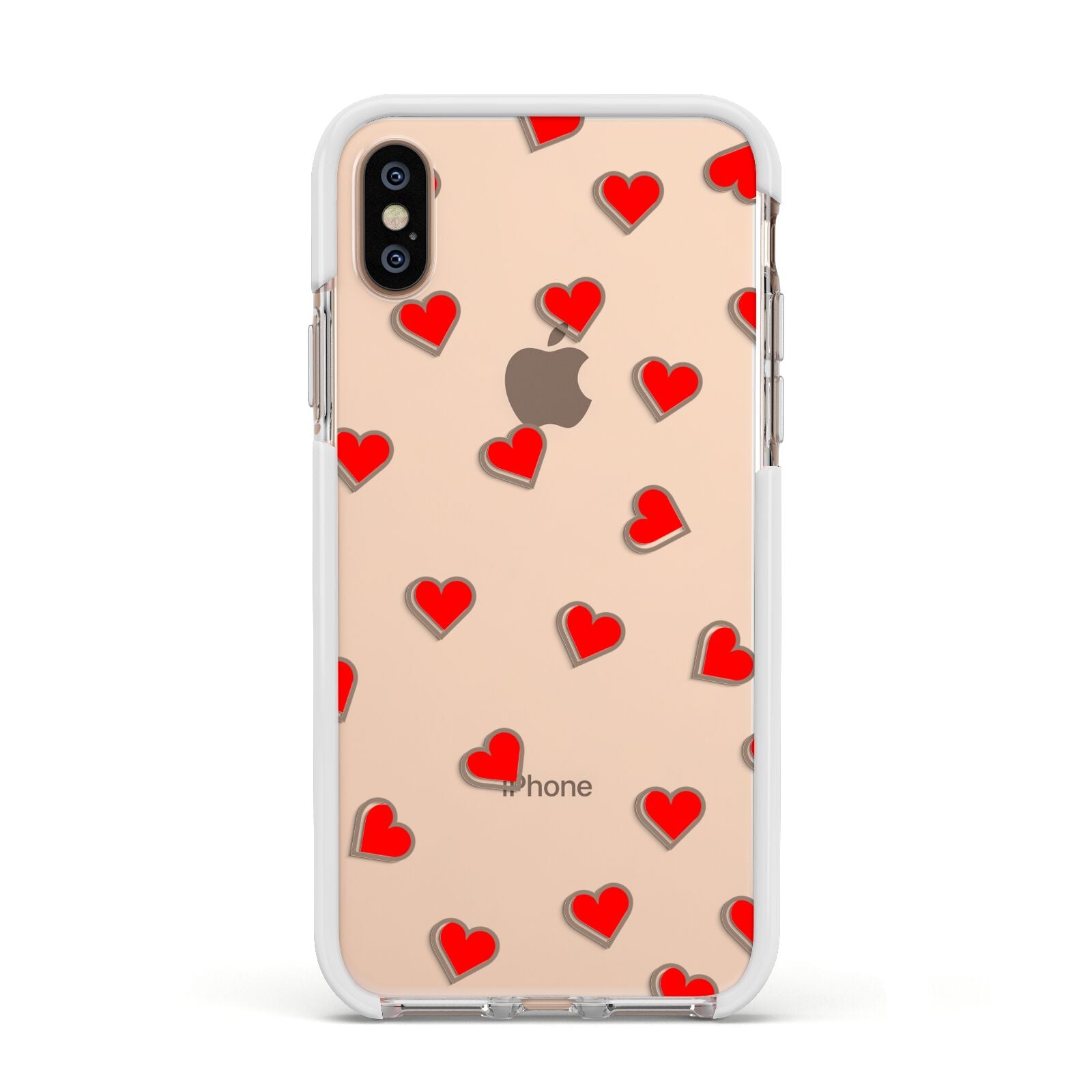 Cute Red Hearts Apple iPhone Xs Impact Case White Edge on Gold Phone