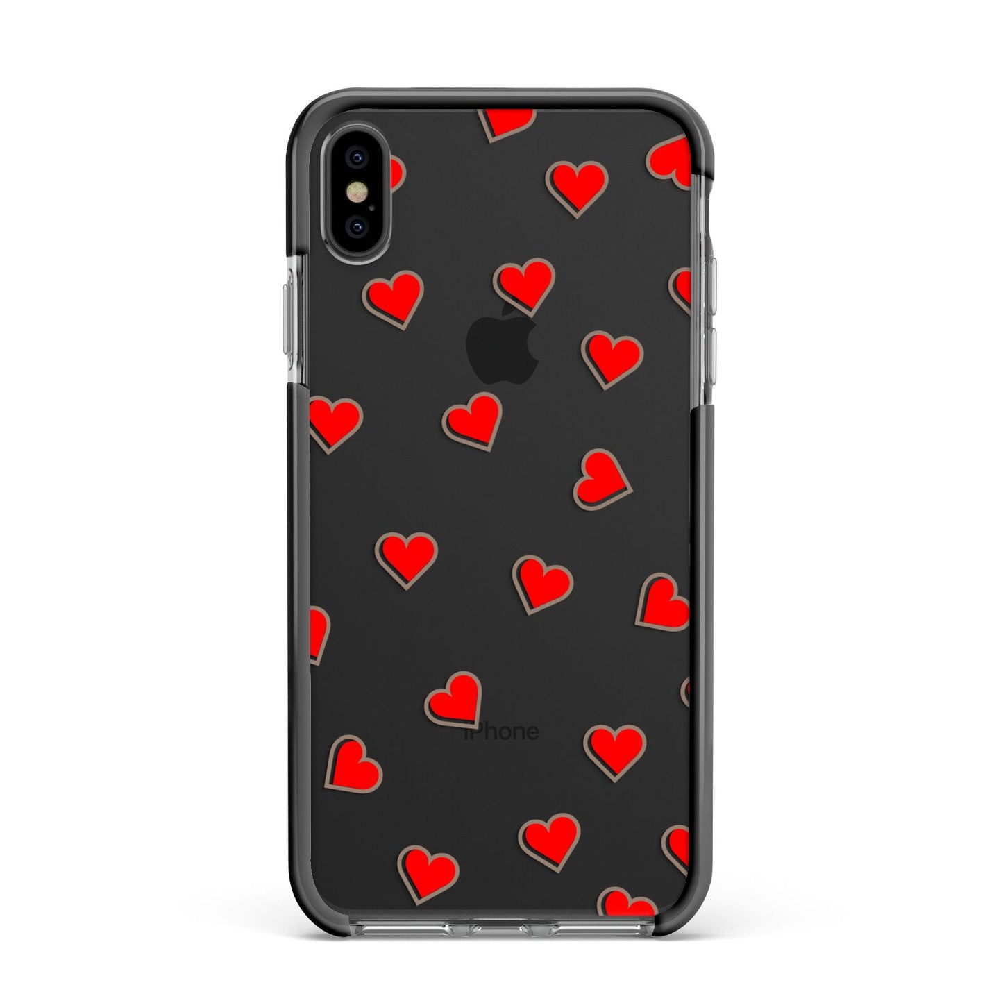 Cute Red Hearts Apple iPhone Xs Max Impact Case Black Edge on Black Phone