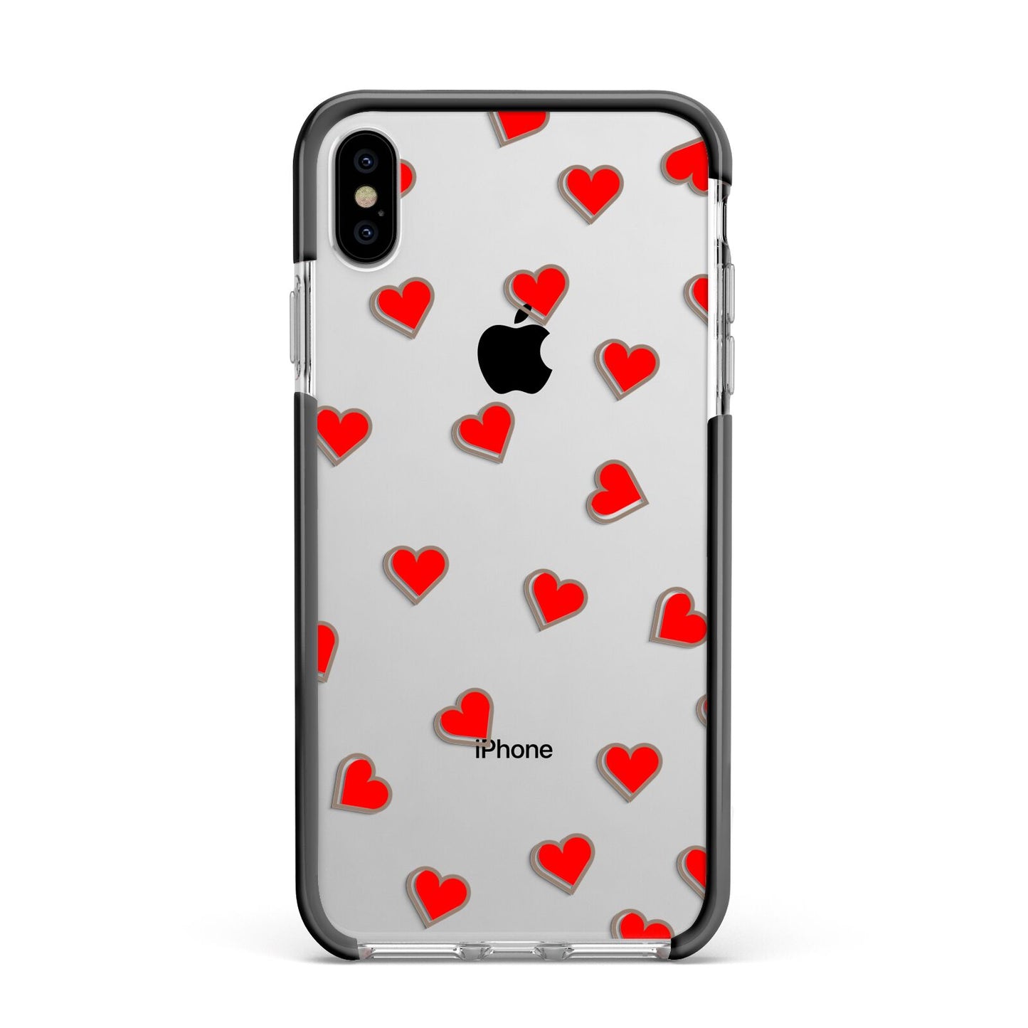 Cute Red Hearts Apple iPhone Xs Max Impact Case Black Edge on Silver Phone