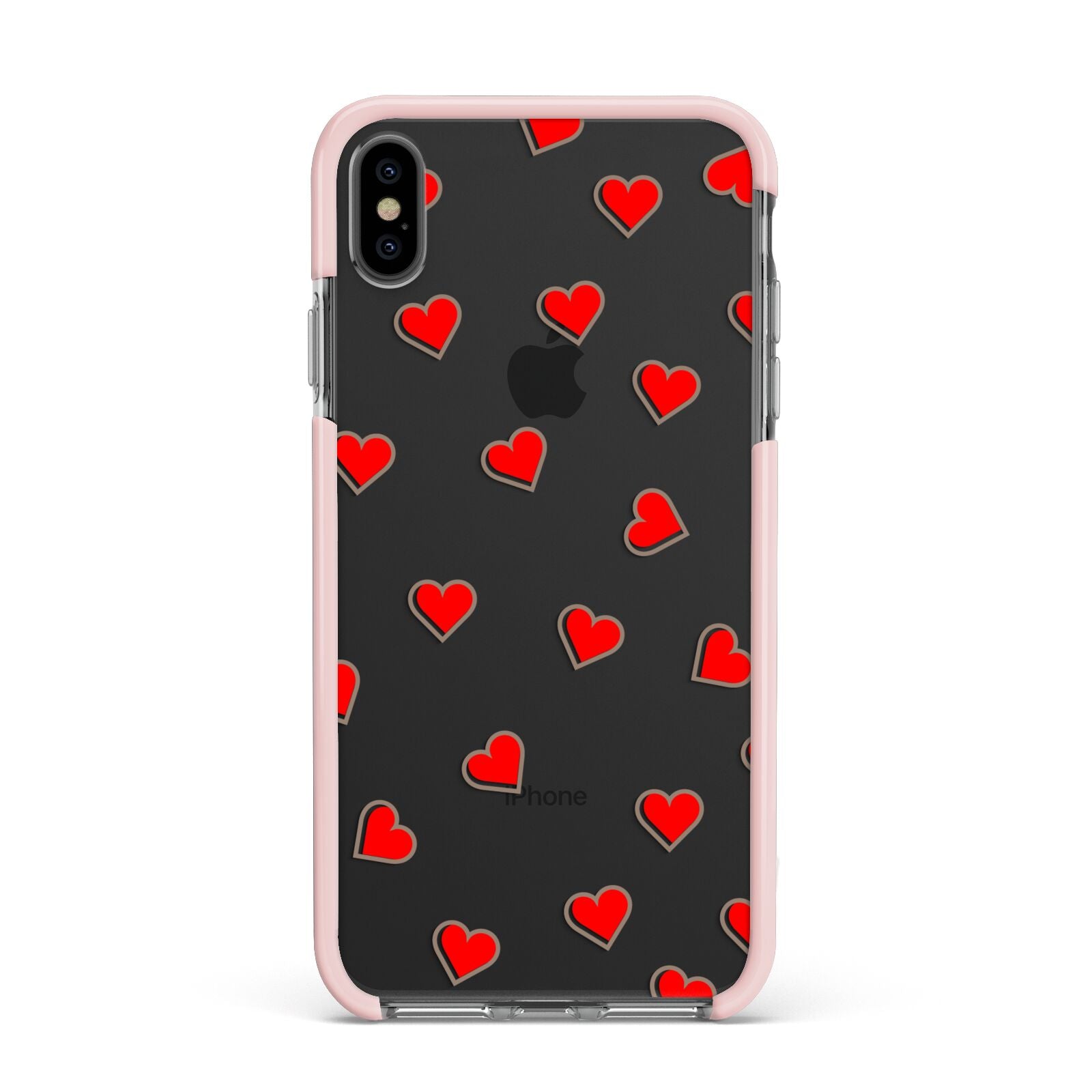 Cute Red Hearts Apple iPhone Xs Max Impact Case Pink Edge on Black Phone