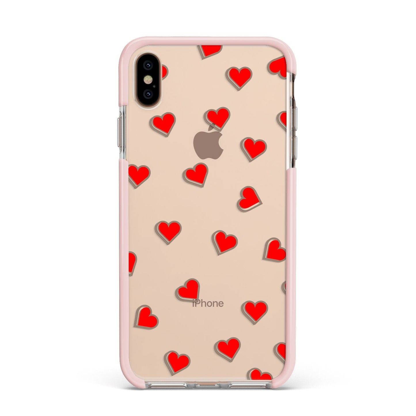 Cute Red Hearts Apple iPhone Xs Max Impact Case Pink Edge on Gold Phone