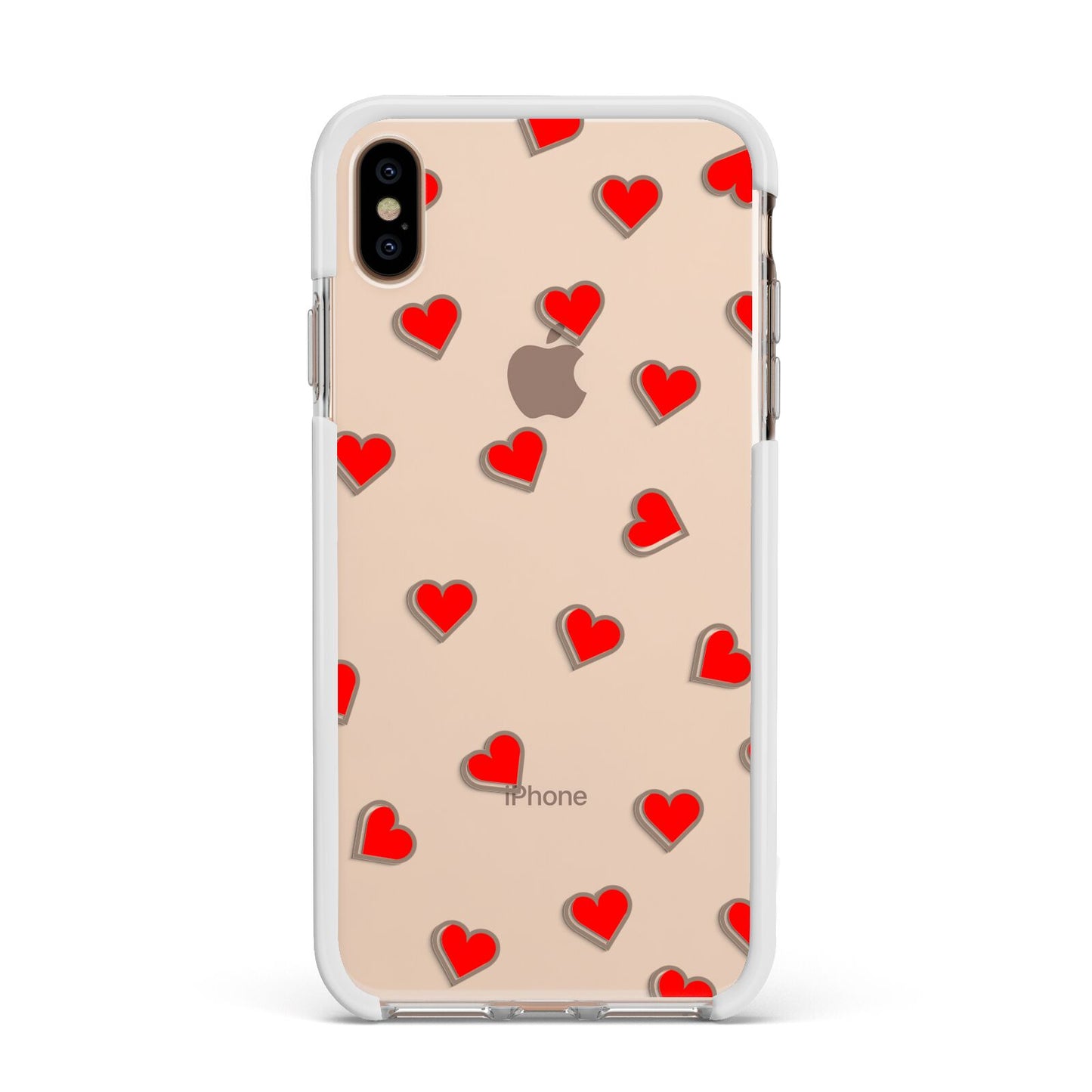Cute Red Hearts Apple iPhone Xs Max Impact Case White Edge on Gold Phone