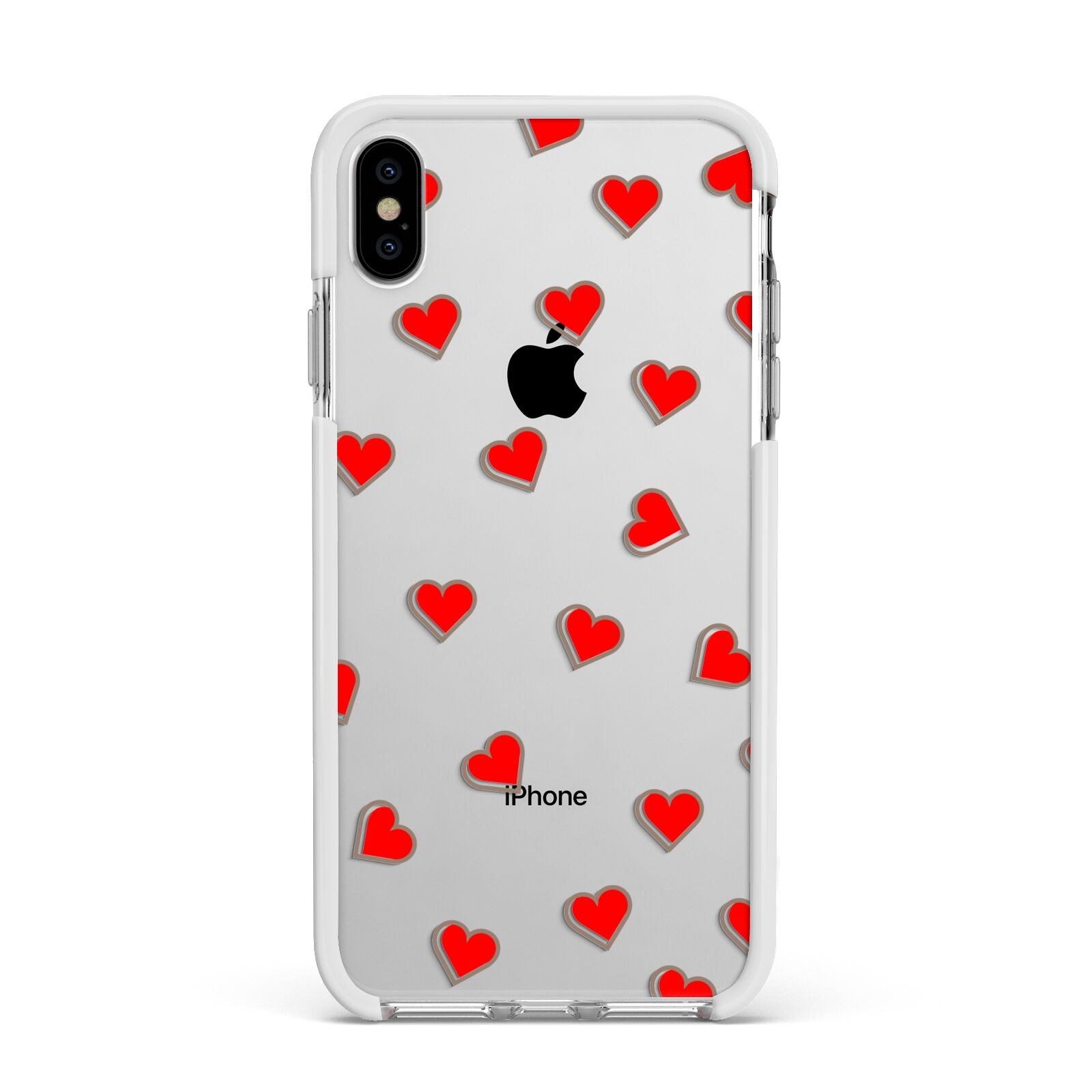 Cute Red Hearts Apple iPhone Xs Max Impact Case White Edge on Silver Phone