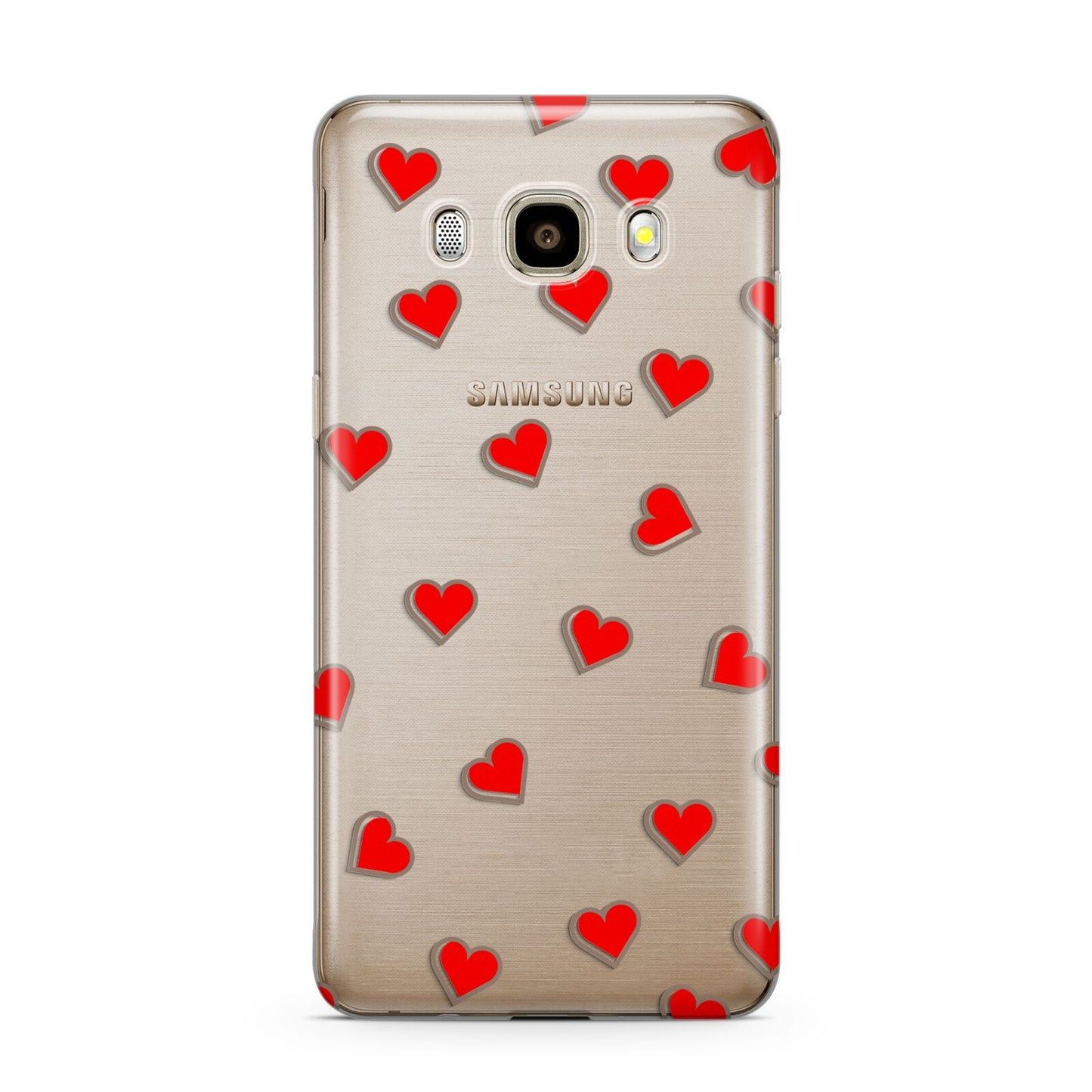 Cute Red Hearts Samsung Galaxy J7 2016 Case on gold phone