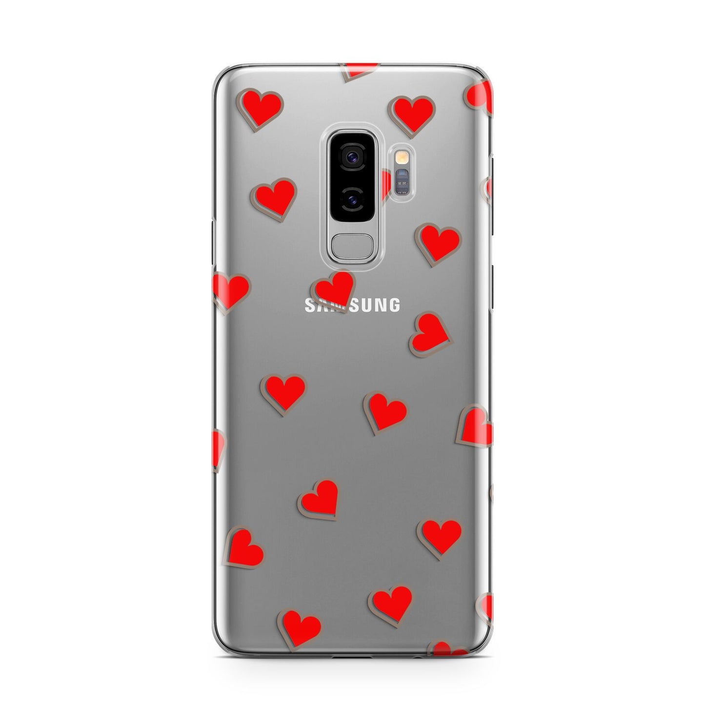 Cute Red Hearts Samsung Galaxy S9 Plus Case on Silver phone