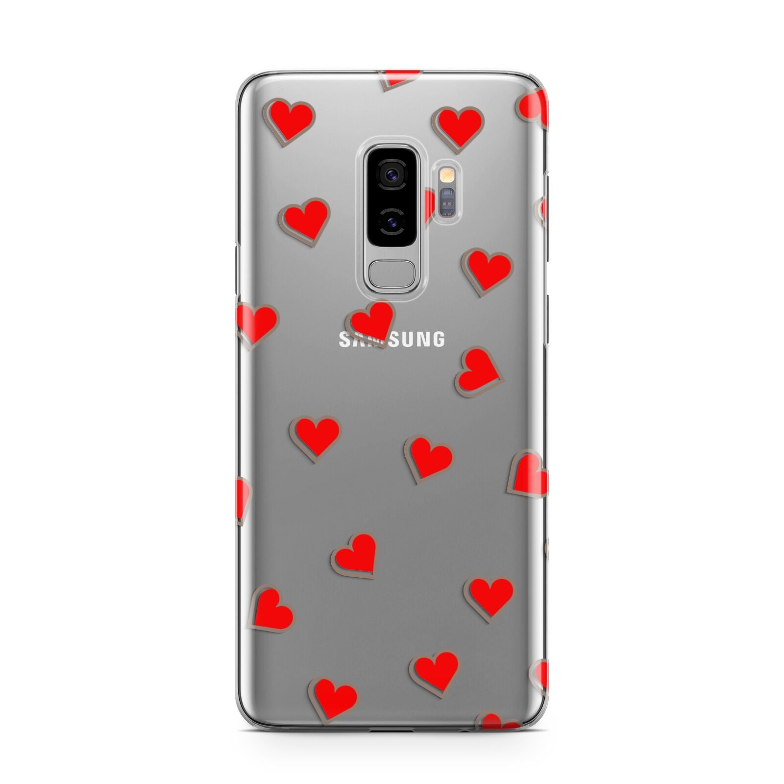 Cute Red Hearts Samsung Galaxy S9 Plus Case on Silver phone