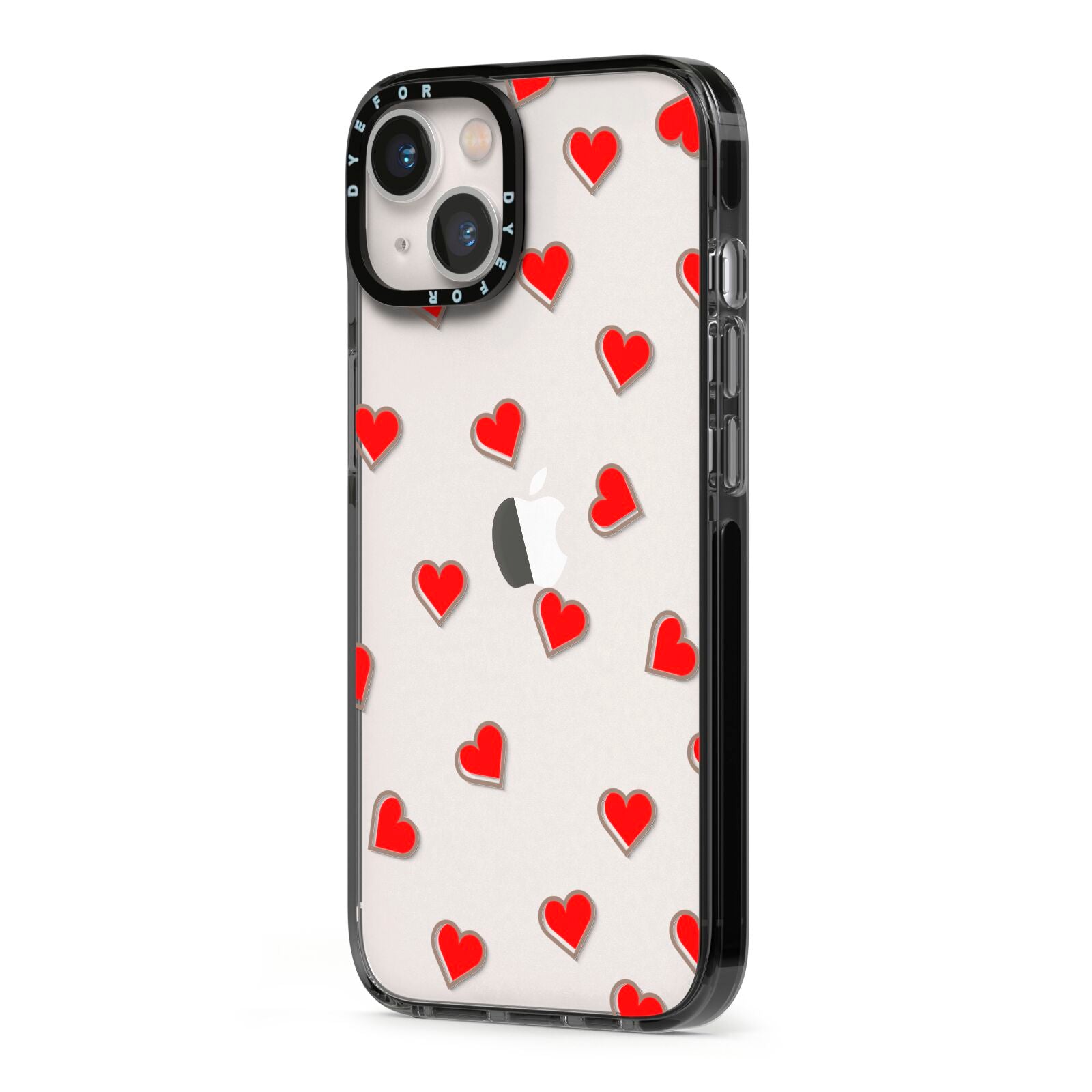 Cute Red Hearts iPhone 13 Black Impact Case Side Angle on Silver phone