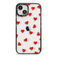 Cute Red Hearts iPhone 13 Black Impact Case on Silver phone