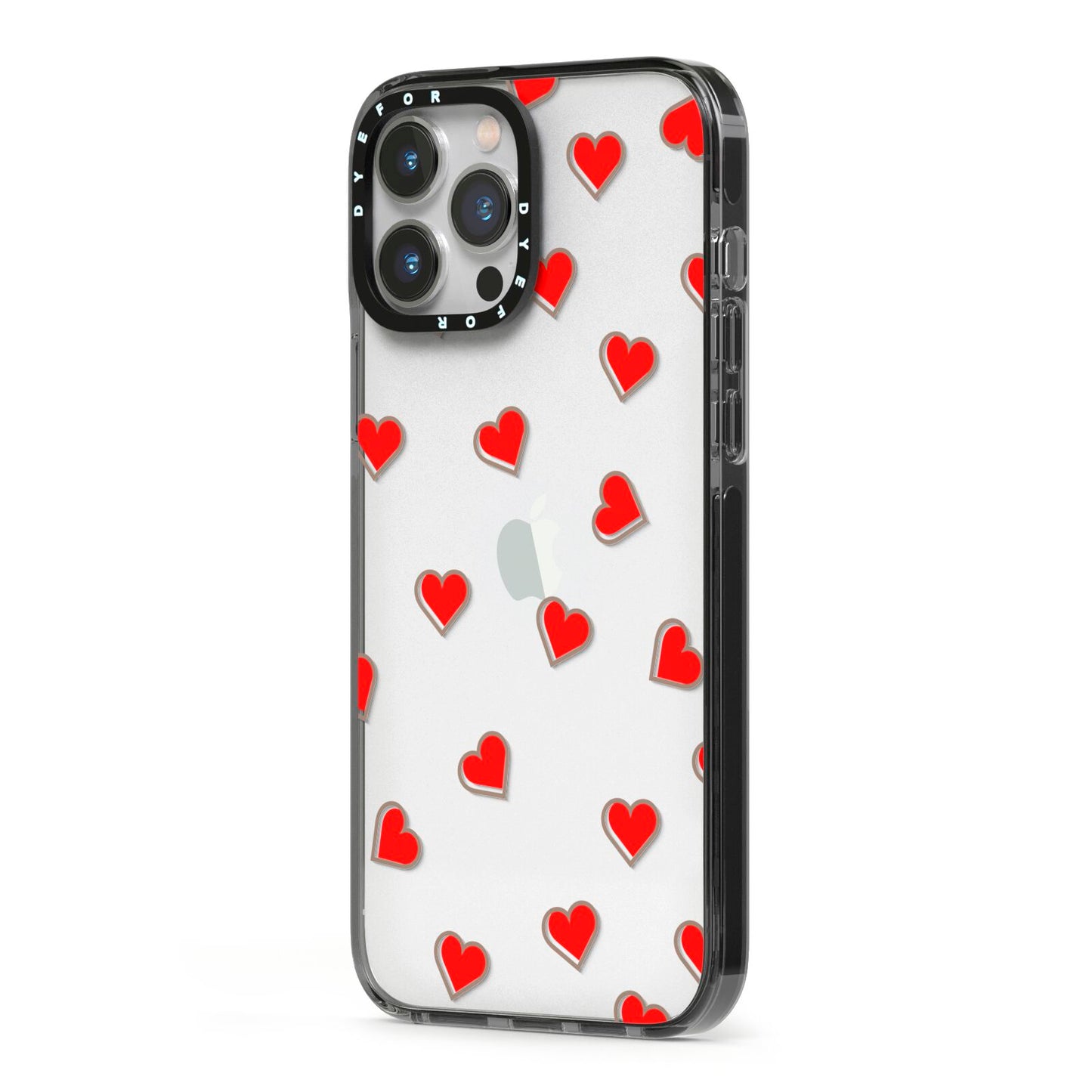 Cute Red Hearts iPhone 13 Pro Max Black Impact Case Side Angle on Silver phone
