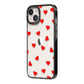 Cute Red Hearts iPhone 14 Black Impact Case Side Angle on Silver phone