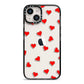Cute Red Hearts iPhone 14 Black Impact Case on Silver phone