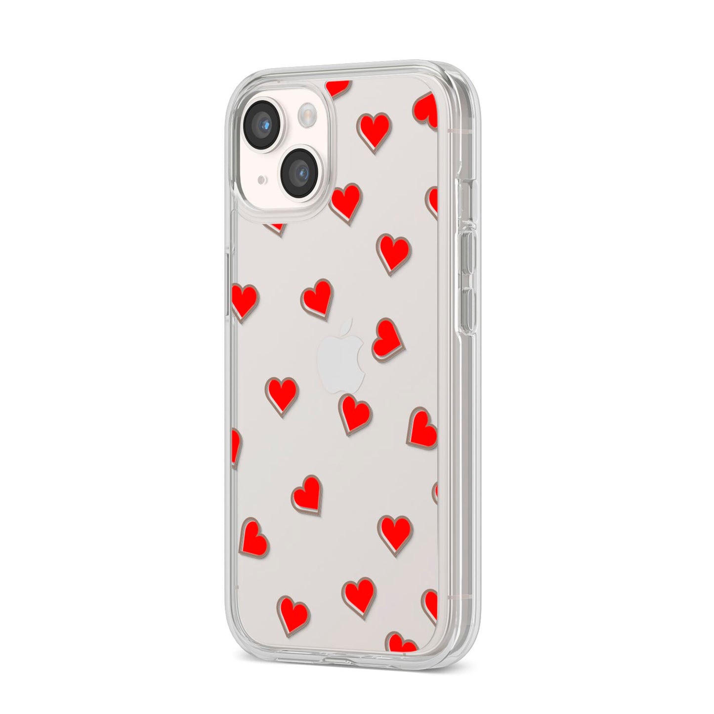 Cute Red Hearts iPhone 14 Clear Tough Case Starlight Angled Image