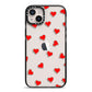 Cute Red Hearts iPhone 14 Plus Black Impact Case on Silver phone