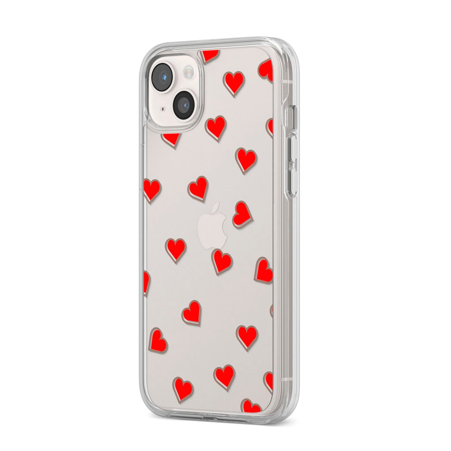 Cute Red Hearts iPhone 14 Plus Clear Tough Case Starlight Angled Image