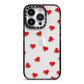 Cute Red Hearts iPhone 14 Pro Black Impact Case on Silver phone